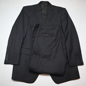 Vtg Y2K 2000s Boxy 42L 36x30 Gray Striped Superfine Wool Cashmere Mens Suit